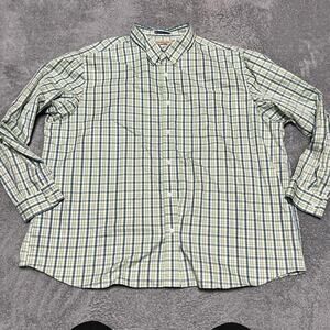 Duluth Trading WrinkleFighter Shirt Mens 3XL Plaid Relaxed Fit Poplin Green